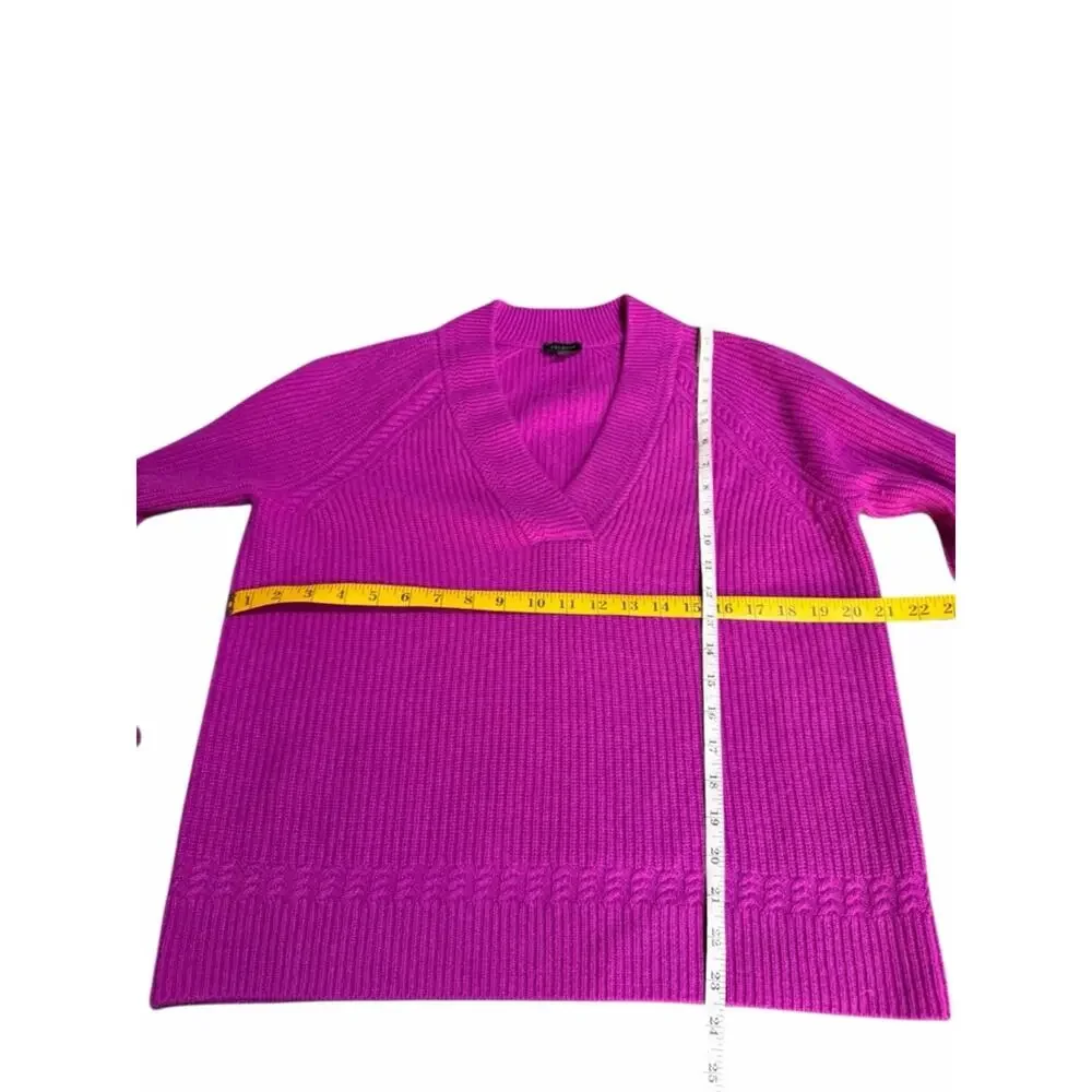 Talbots Cashmere Ribbed V-Neck Pullover Sweater Fuchsia Size Medium